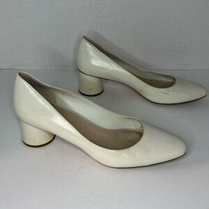 LOEFFLER RANDALL Ina Stone Pumps Cream Leather Round 2" Heels Women's‎ Size 9